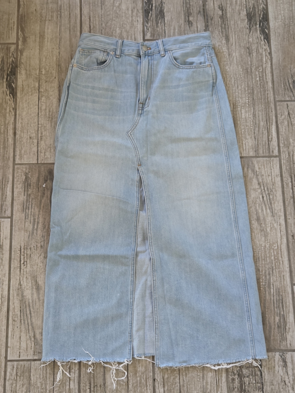 Madewell Light Blue Denim Maxi Skirt with Front Slit Size 27